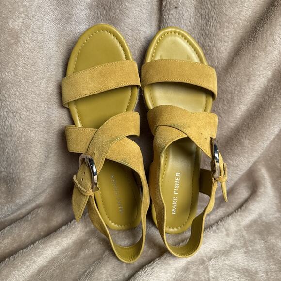 Marc‎ Fisher Zain Espadrilles Platform Sandals Mustard Suede Leather Women’s 8M - Picture 6 of 8